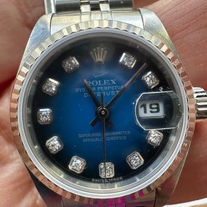 2002 Rolex Ladies Datejust White gold fluted bezel and stainless steel bracelet